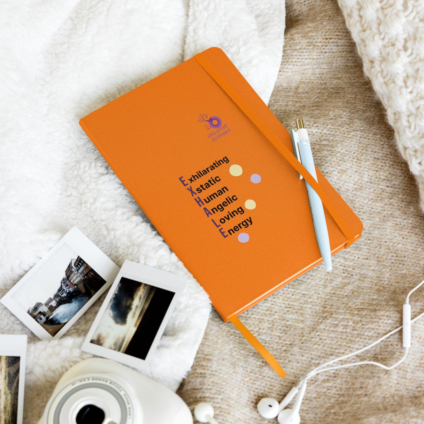 Orange hardcover bound journal with inspirational acronym design – Ayeesha Journal by Creative Ayeesha