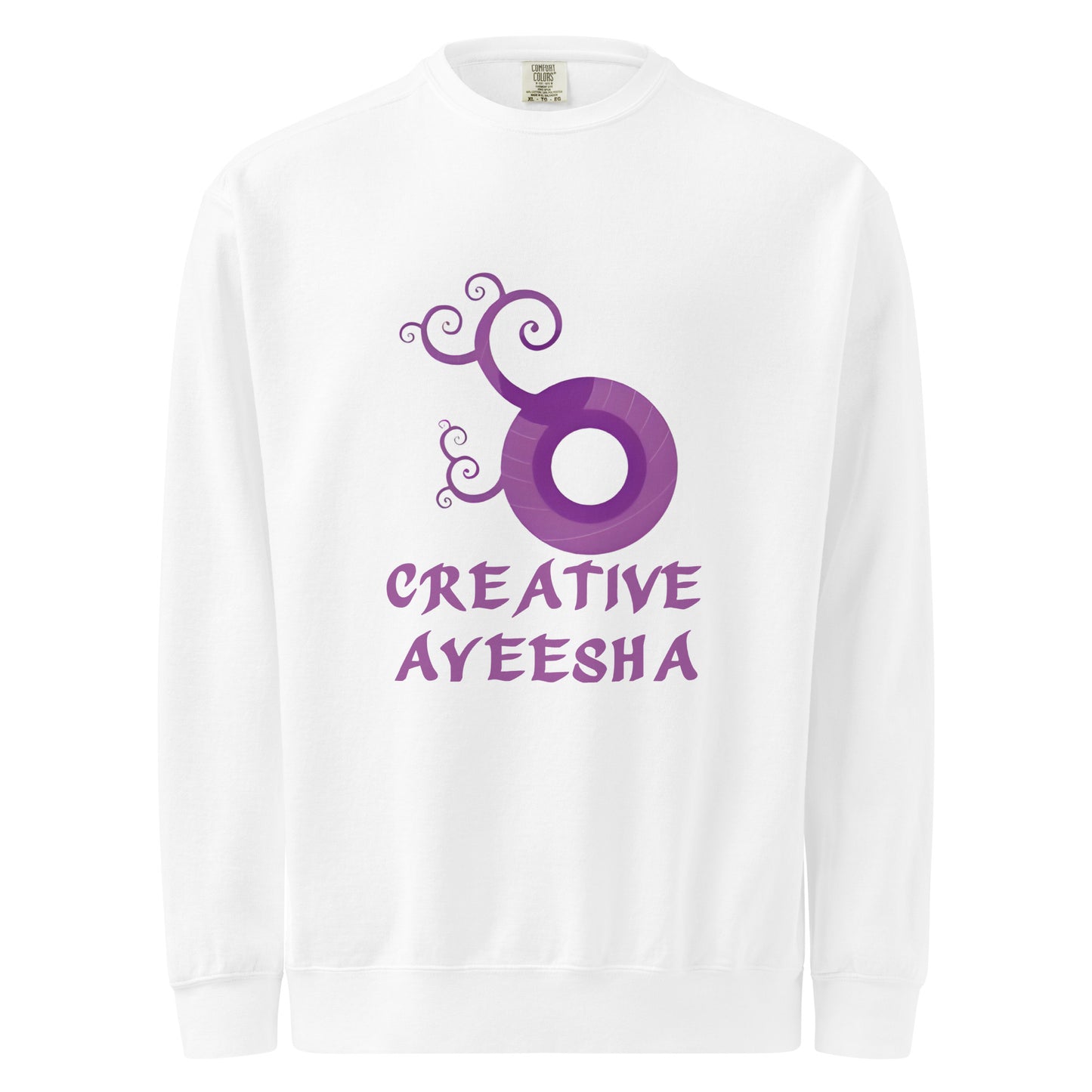 Unisex garment dyed white sweatshirt for fall by Creative Ayeesha – soft cotton casual wear