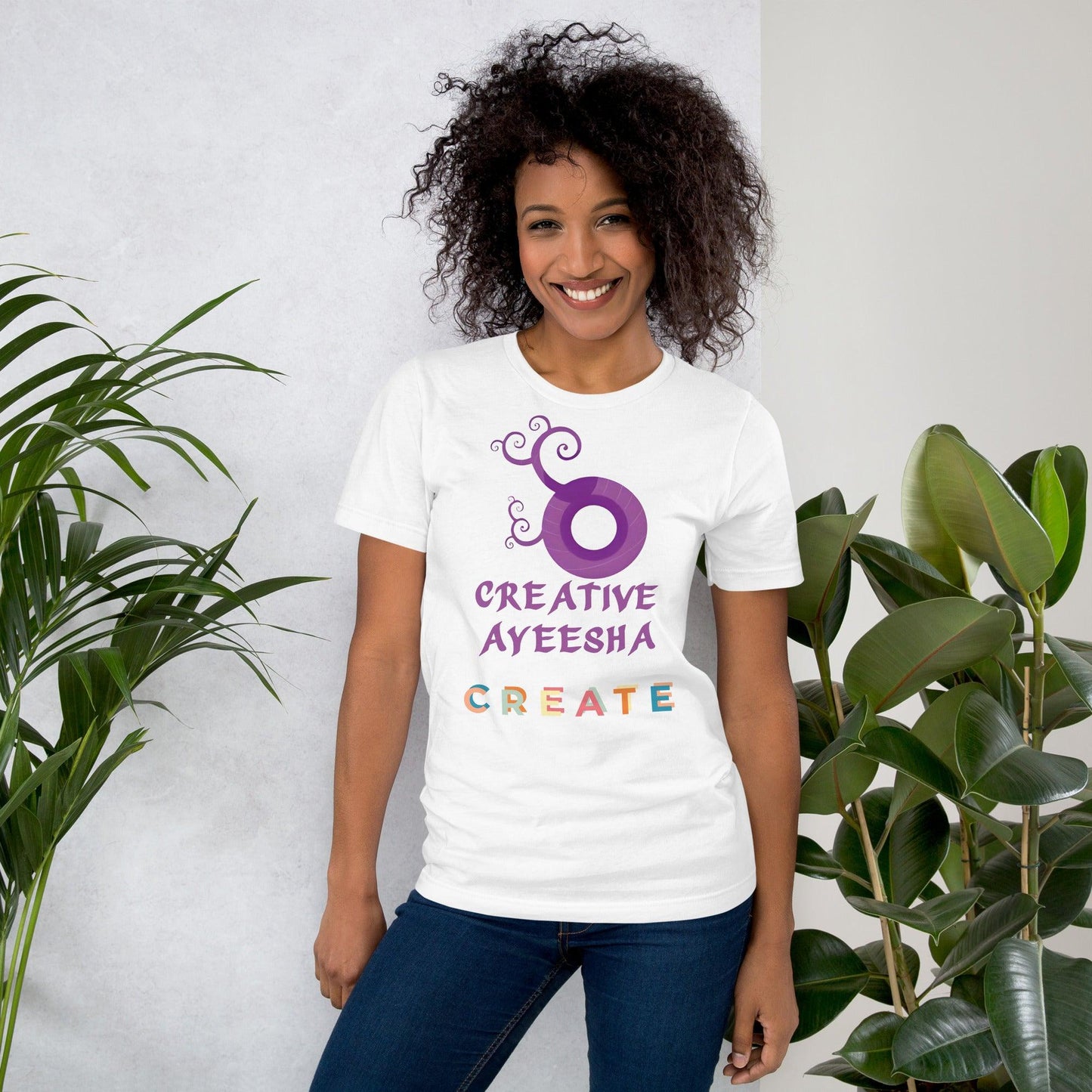 White unisex t-shirt with colorful CREATE logo – Ayeesha Create shirt by Creative Ayeesha